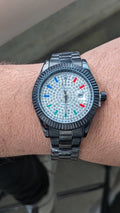 Rolex Datejust with a fluted bezel date window and fully diamond-style dial