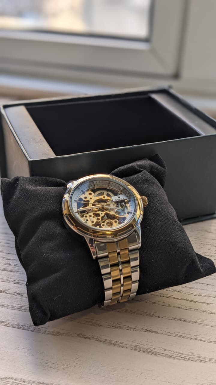 Rolex Luxury Two-Tone Skeleton Automatic Watch Gold & Silver Finish