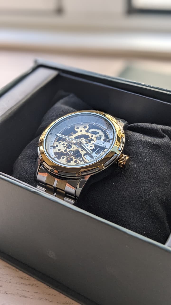 Rolex Luxury Two-Tone Skeleton Automatic Watch Gold & Silver Finish